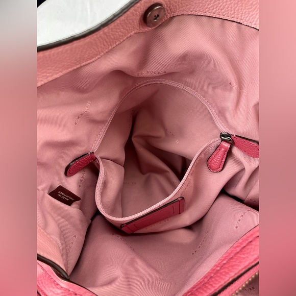 Coach Dark Pink Edie Shoulder Bag w/ Light Pink Interior - Picture 13 of 16